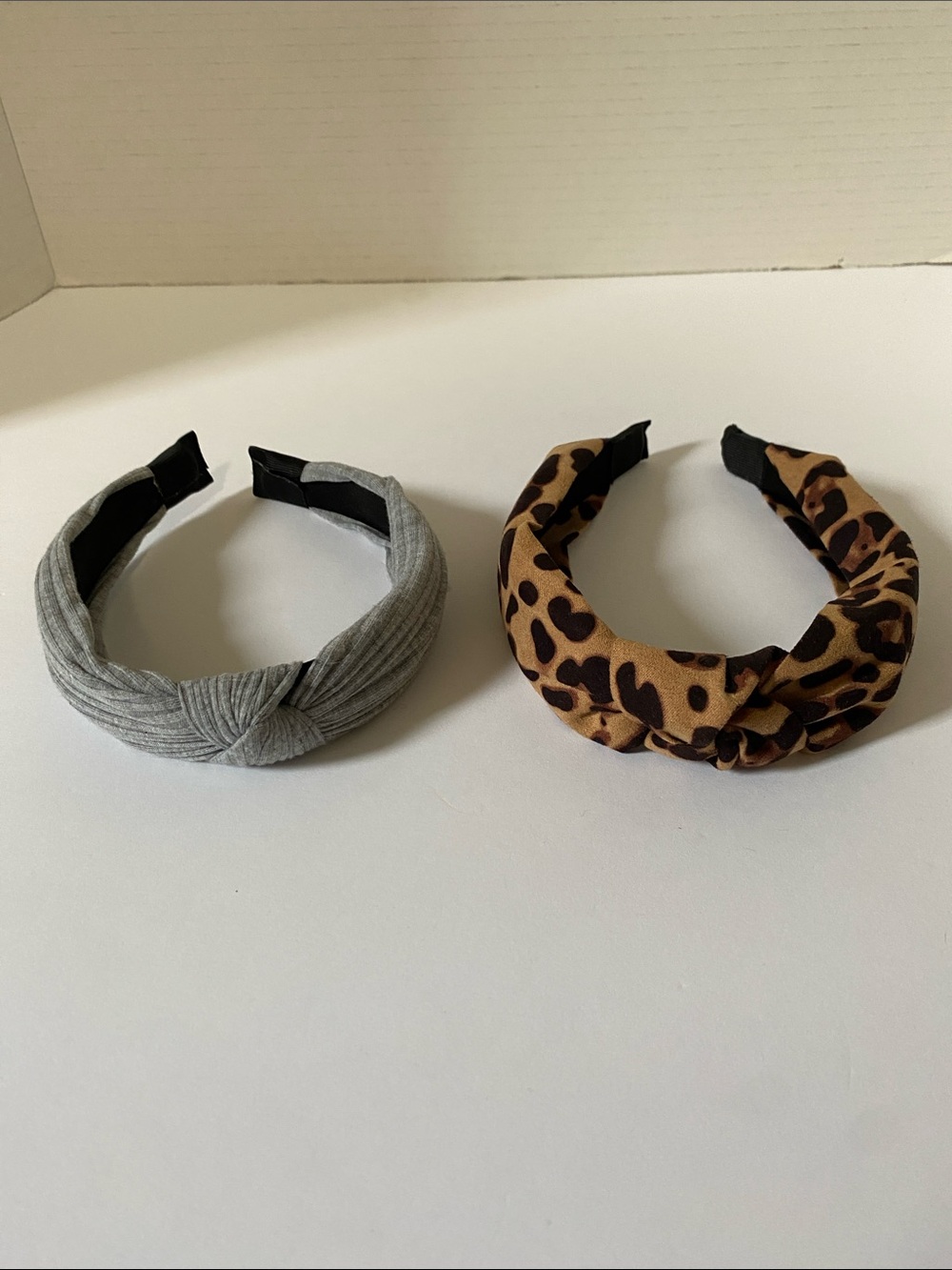 Gray Knit and Leopard Print Knotted Headband Set - Women Accessories